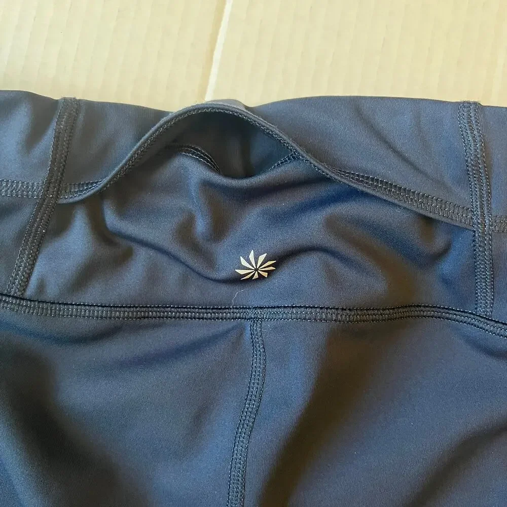 Athleta Sz M Capri Mesh Cropped Athletic Leggings Navy Blue Workout Running EUC